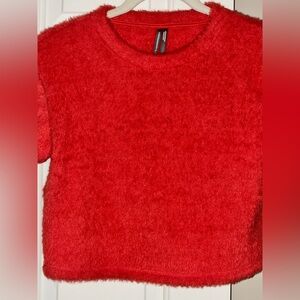 Anthropologie Red Cozy Short sleeve Sweater Sz S